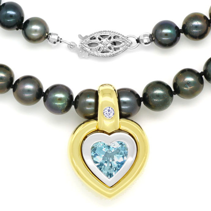 Foto 2 - Aquamarin Herz in Clip Diamant-Anhänger an Perlen-Kette, R9121