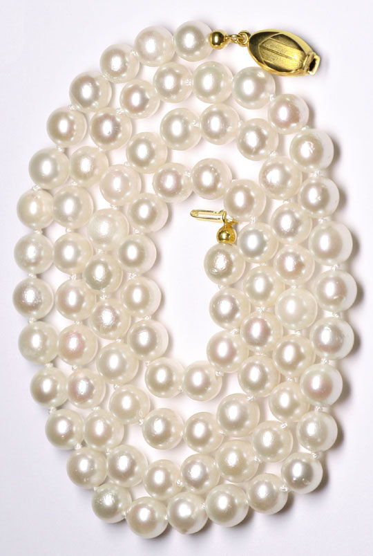 Foto 3 - Perlenkette Zuchtperlen Collier Gold Perlschloss, S3993